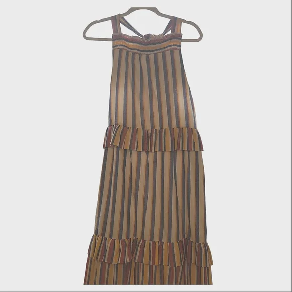 DAVI & DANI Tiered Lined Striped Ruffle Maxi Dress Oversized Adjustable Straps - Picture 7 of 13